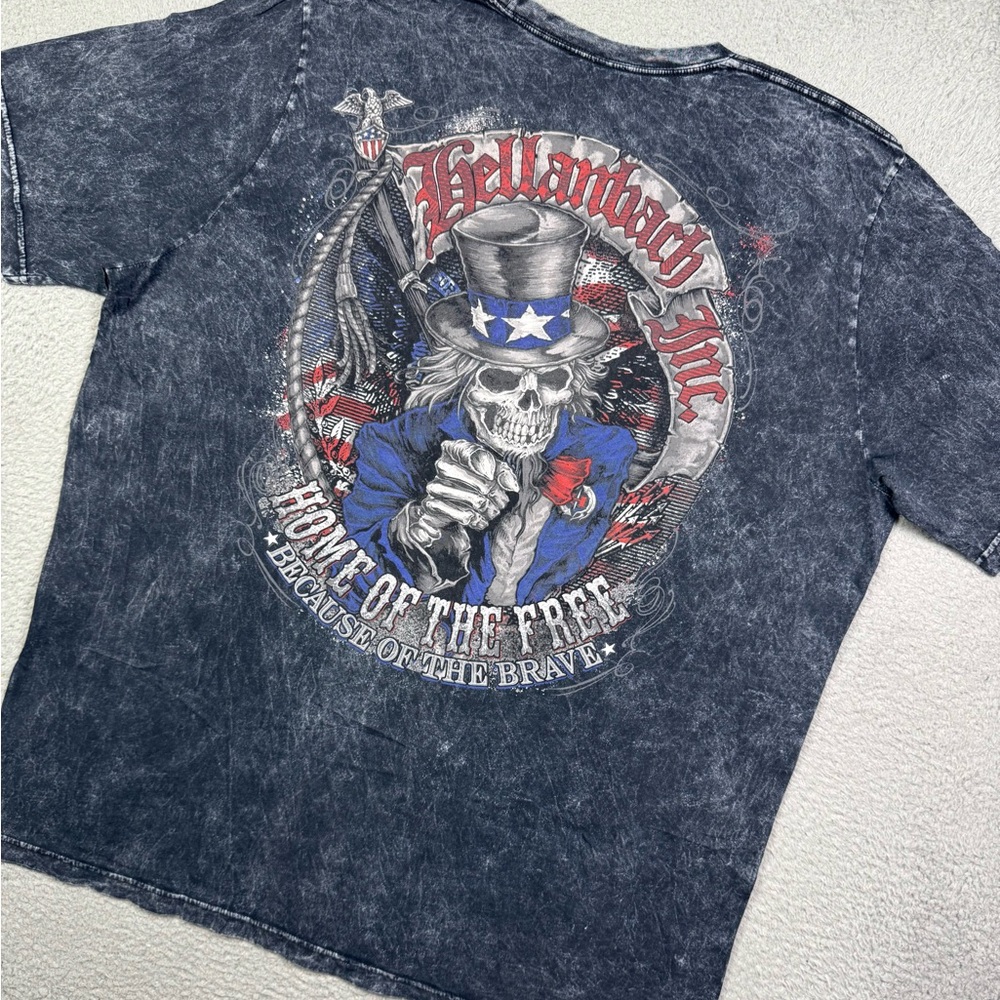 Hellanbach Home of the Free Because of‎ the Brave skeleton T-shirt